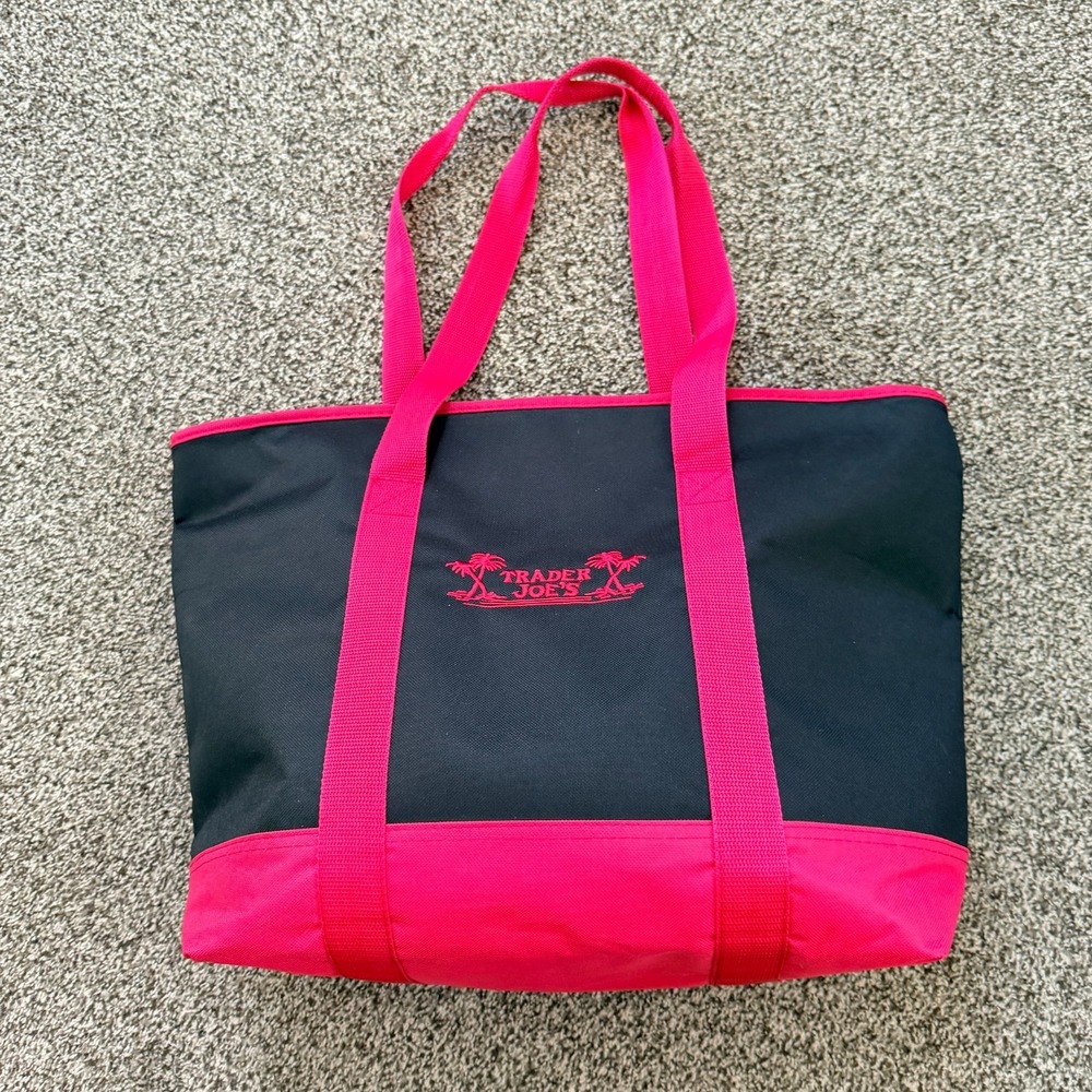 Trader Joe's Black & Red Insulated Tote Bag Cooler Reusable Grocery Shopping